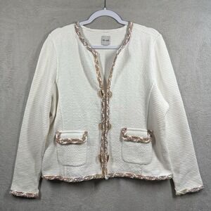 Nic + Zoe Mix Trim Knit Jacket Women's XL Ivory Blazer Career Office